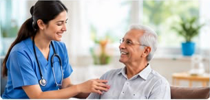 Nurse supporting a patient at home